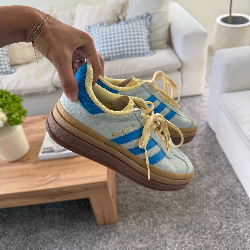 Adidas Gazelle Light Blue and Tan Sneakers